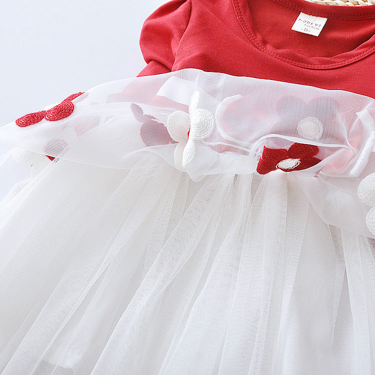 Flower Bow Long Sleeve Dress