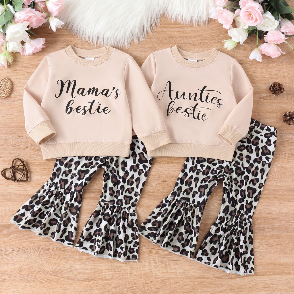 Baby/Toddler Girls' Sweater Top Leopard Print Bell-bottom Pants 2pc Set