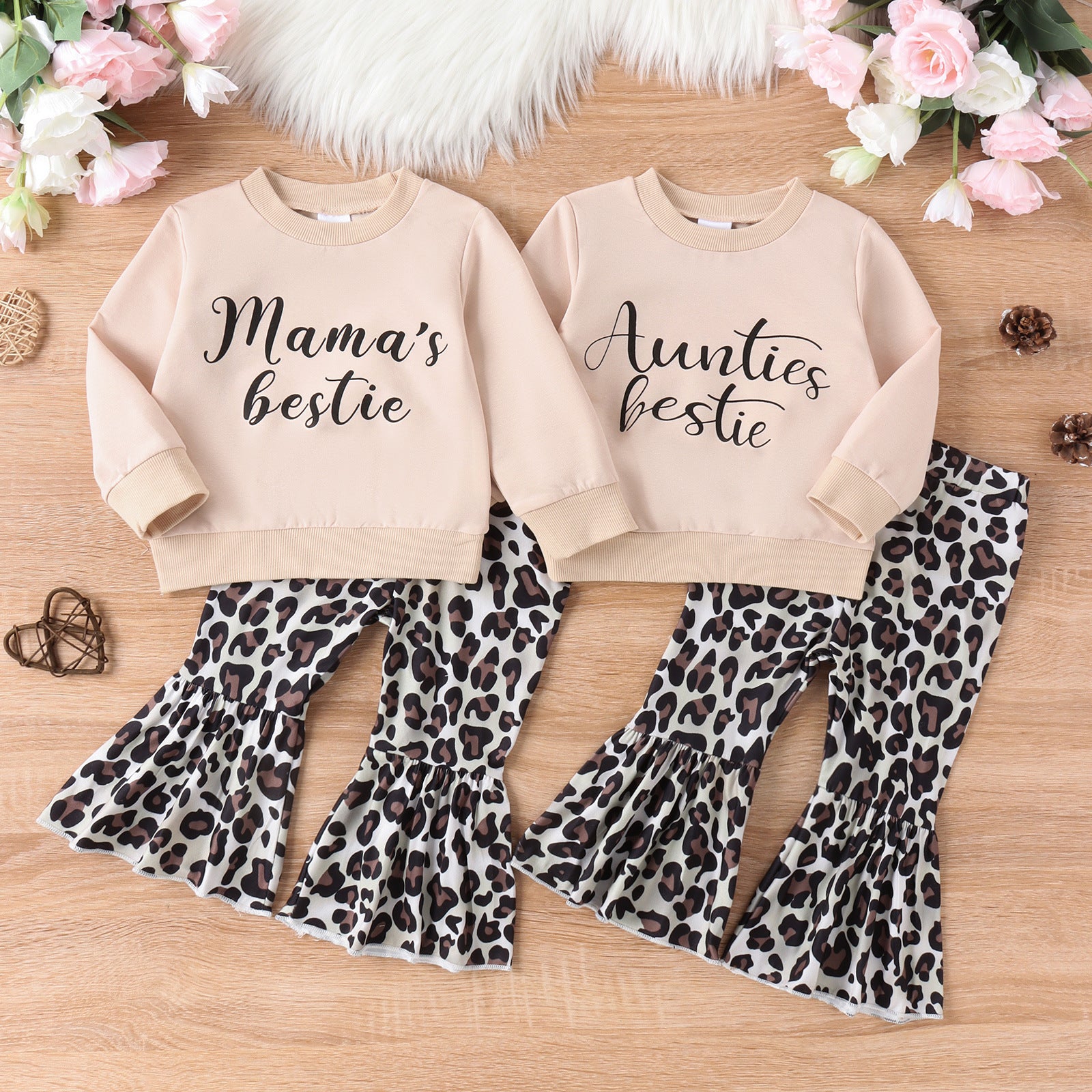 Baby/Toddler Girls' Sweater Top Leopard Print Bell-bottom Pants 2pc Set