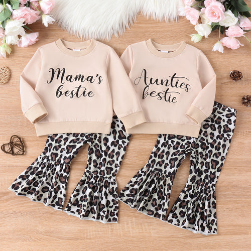Baby/Toddler Girls' Sweater Top Leopard Print Bell-bottom Pants 2pc Set
