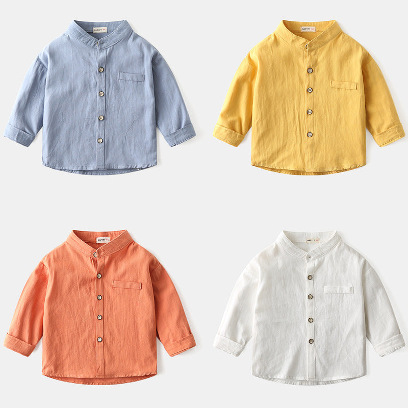 Boys' Stand Collar Solid Color Shirt