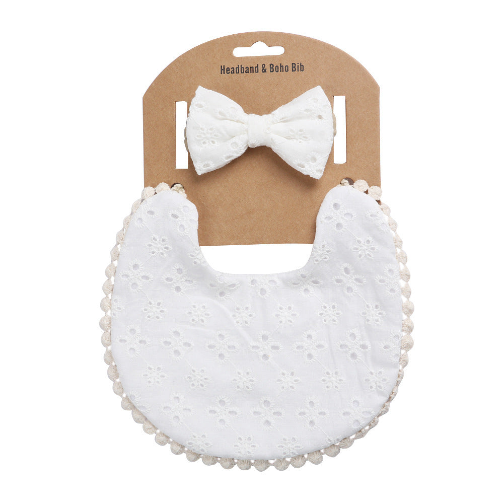 Newborn Baby Cute Floral Cotton Saliva Bib With Headband Set