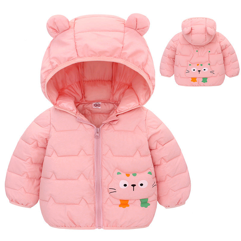 Girls' Down Padded Jacket, Cotton Padded Thin Hood Coat