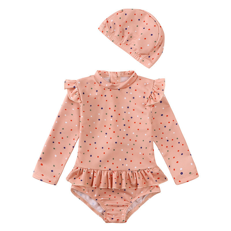 Girls' Floral Fresh Long-sleeved Quick-drying One-piece Swimsuit