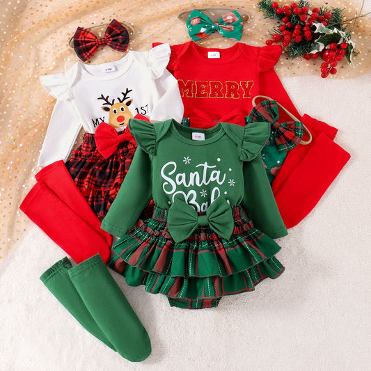 Infant Christmas Striped Letter Print Two-Piece Set - Fall/Winter