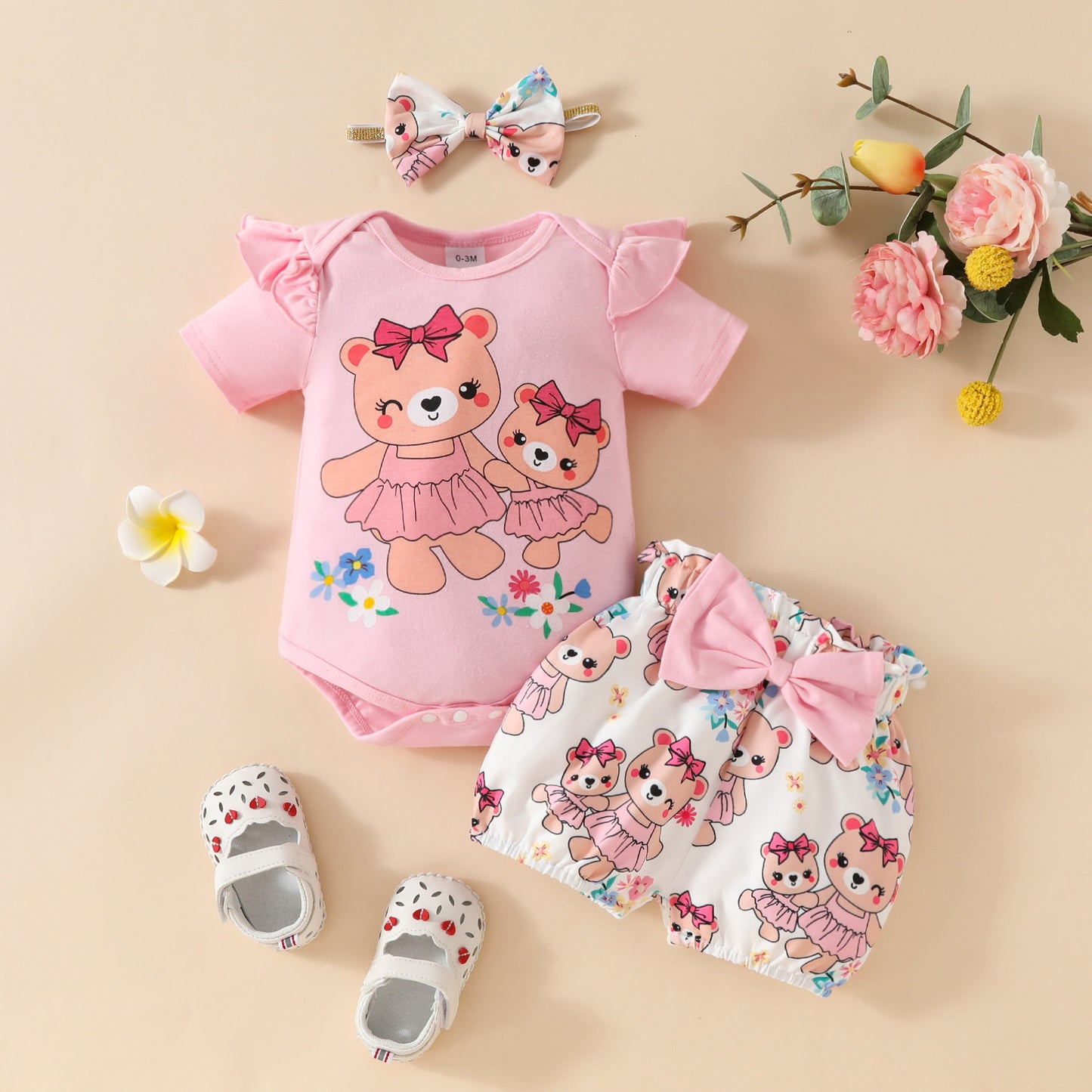 Sweet Cute Baby Summer Short Sleeve Shorts Suit