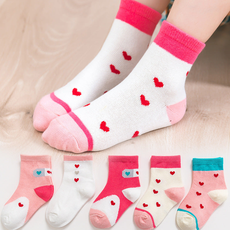 Cotton Socks 5 Pair Set Winter Sports Cartoon Girls' & Boys' Socks, Multiple Designs To Choose From