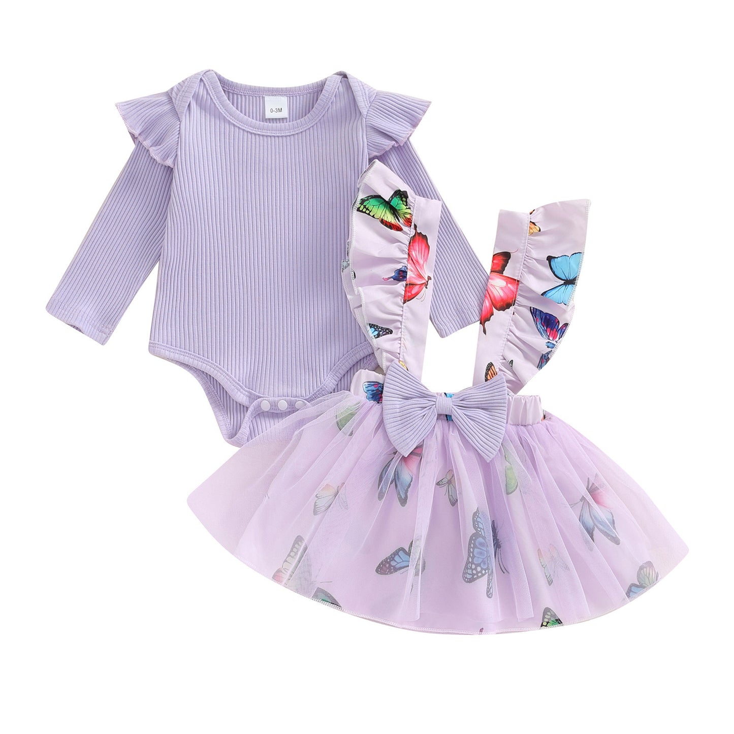 Baby Girl's Simple 3pc Onsie Bow Floral Suspender Skirt