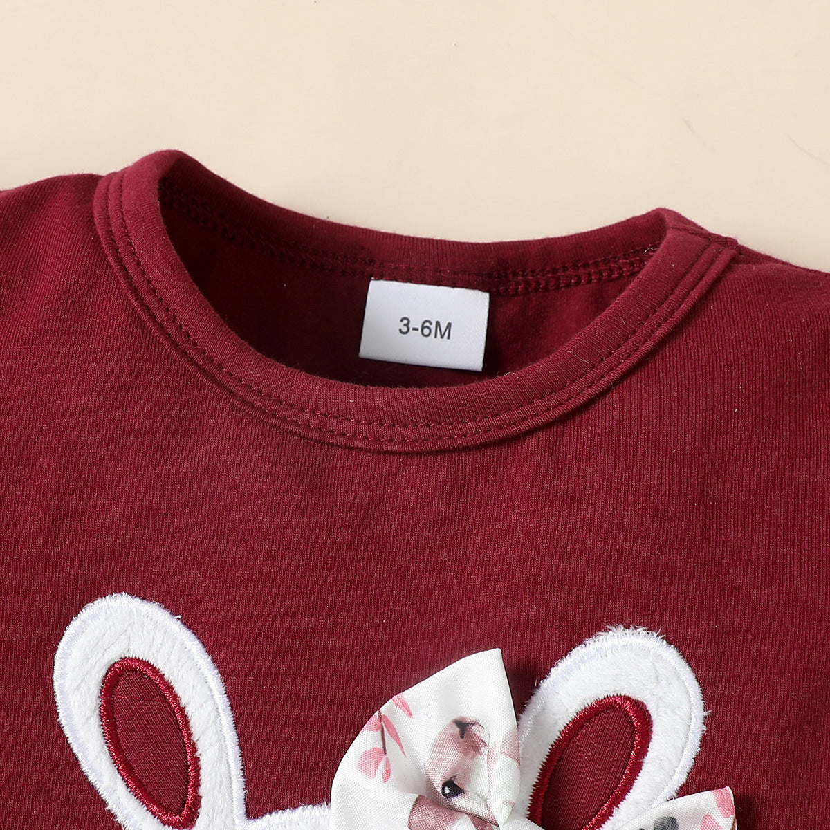 Rabbit Embroidered Flounced Sleeve Onesie Top Rabbit Printed Shorts with Headband 3pc Set