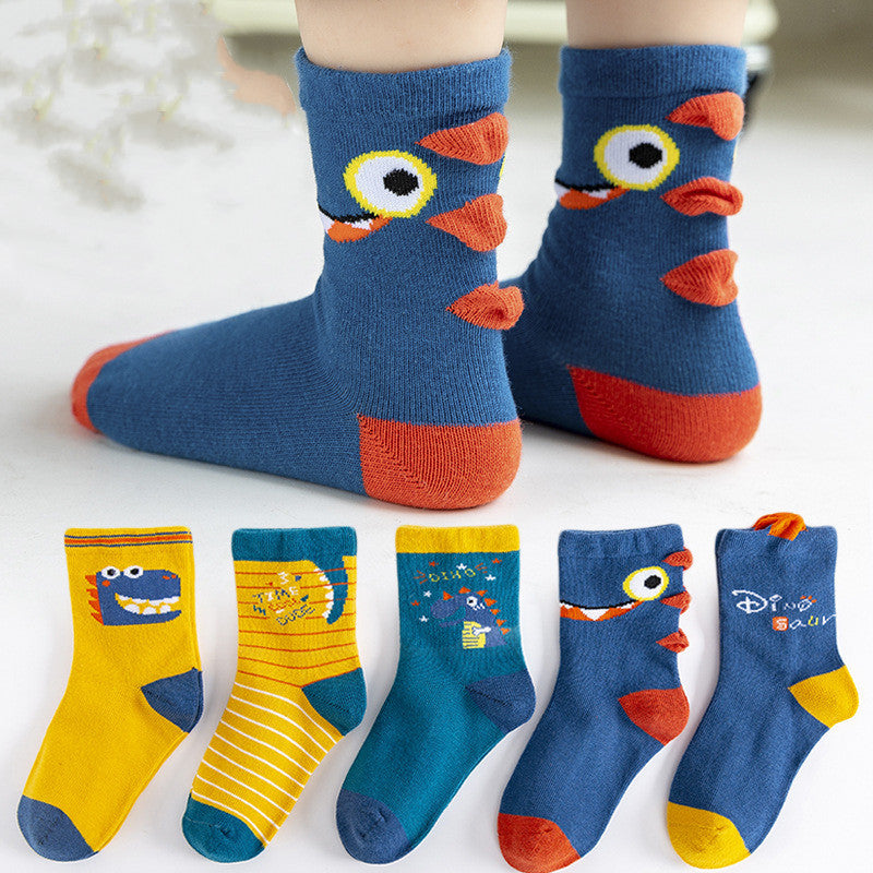 Cotton Socks 5 Pair Set Winter Sports Cartoon Girls' & Boys' Socks, Multiple Designs To Choose From