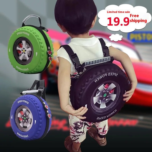 Kid's Small Schoolbag, Creative 3D Cartoon Tire Backpack