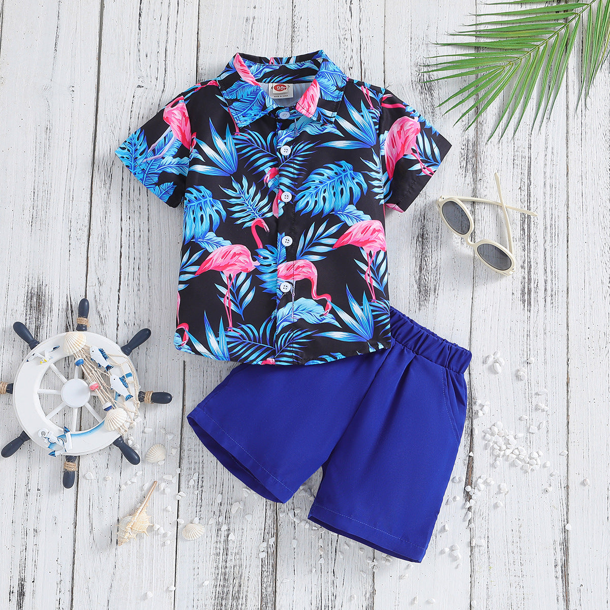 New Boys' Tropical Short-sleeved Printed Shirt And Shorts Two-piece Set