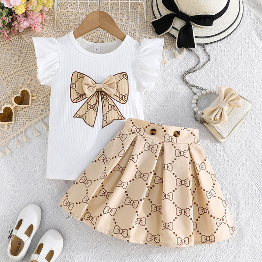 Girls Butterfly-Print Pleated Skirt Set