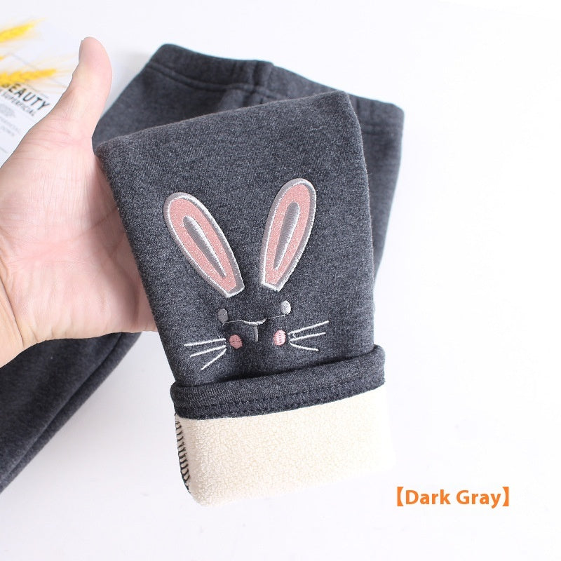 Girls' Fleece-lined Thick Leggings, Pure Cotton Baby Trousers
