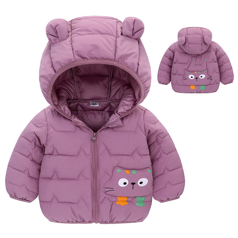 Girls' Down Padded Jacket, Cotton Padded Thin Hood Coat