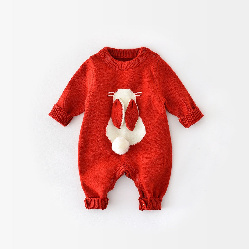Baby Autumn And Winter Jumpsuit Cartoon Knitted Rabbit Sweater