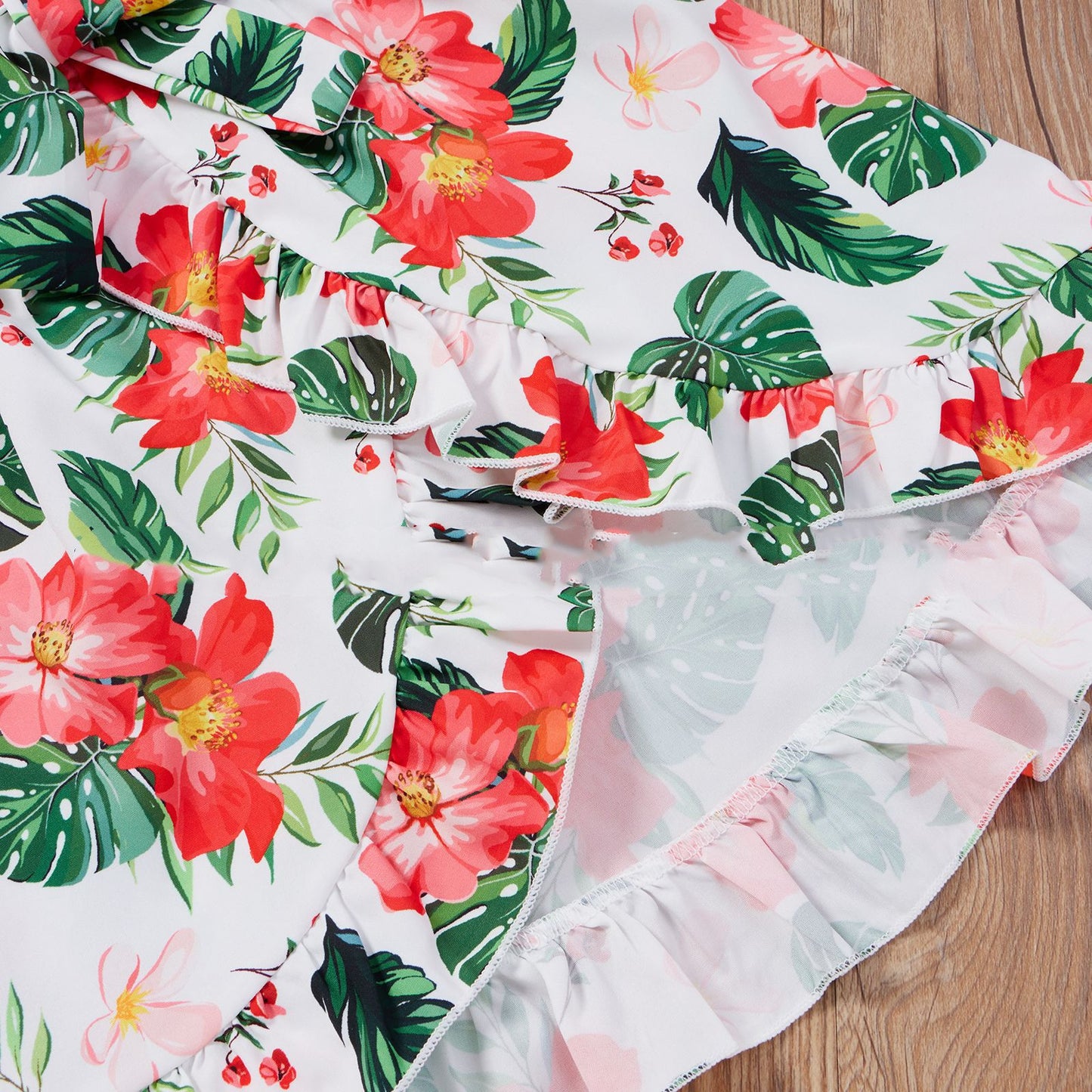 Spring & Summer Little Girls' Sweet Rose Red Suspender Top & Floral Long Skirt