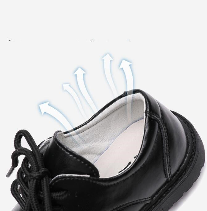 New Pure Black Leather Shoes, Boys' Formal Shoes