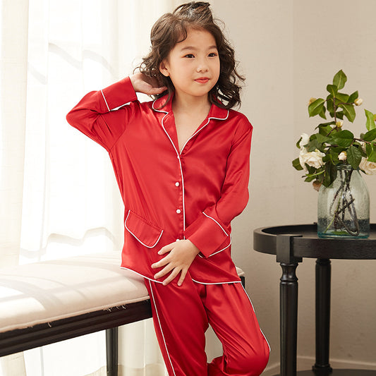 Girls' Thin Loungewear Long Sleeve Silk Pajamas