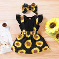 Baby Girls' Sunflower Printing Suit Romper Three-piece Set