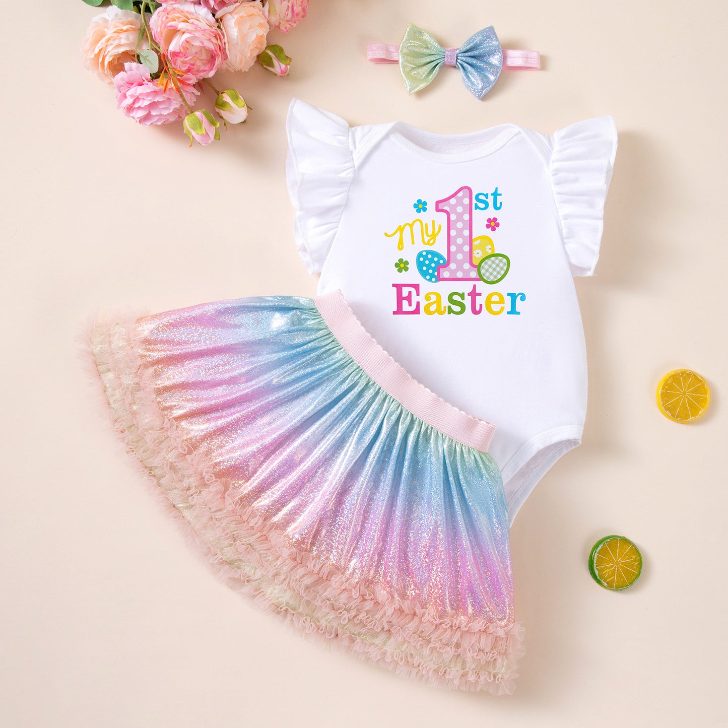 Easter Baby Outfit Print Skirt And Hair Accessory Set