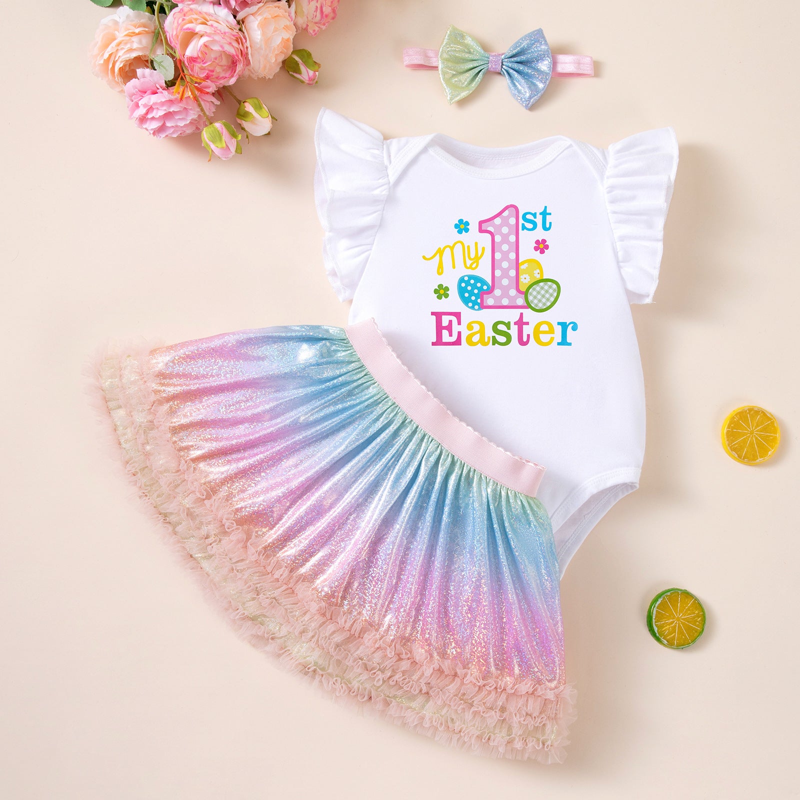 Easter Baby Outfit Print Skirt And Hair Accessory Set