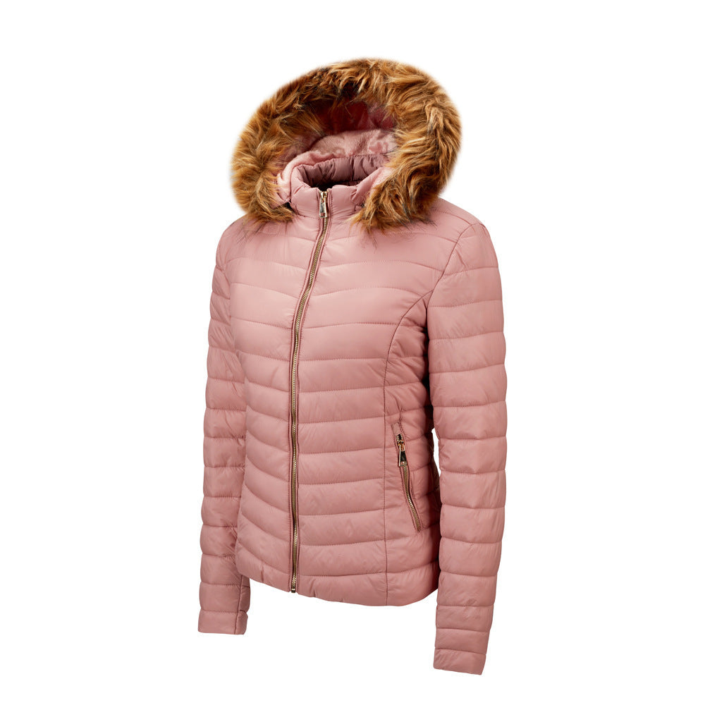 Women's Faux Fur Collar Cotton Hooded Puffer Jacket