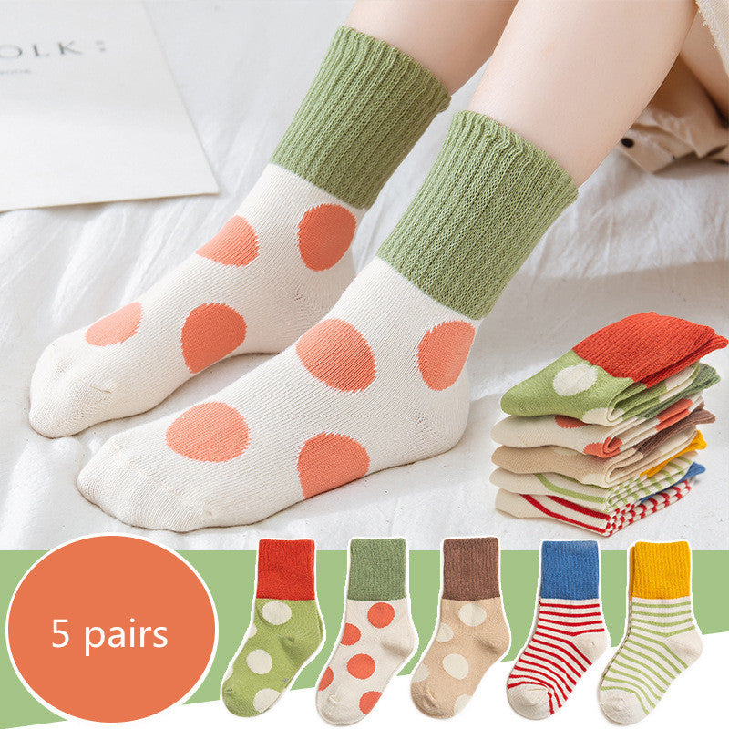 Cotton Socks 5 Pair Set Winter Sports Cartoon Girls' & Boys' Socks, Multiple Designs To Choose From
