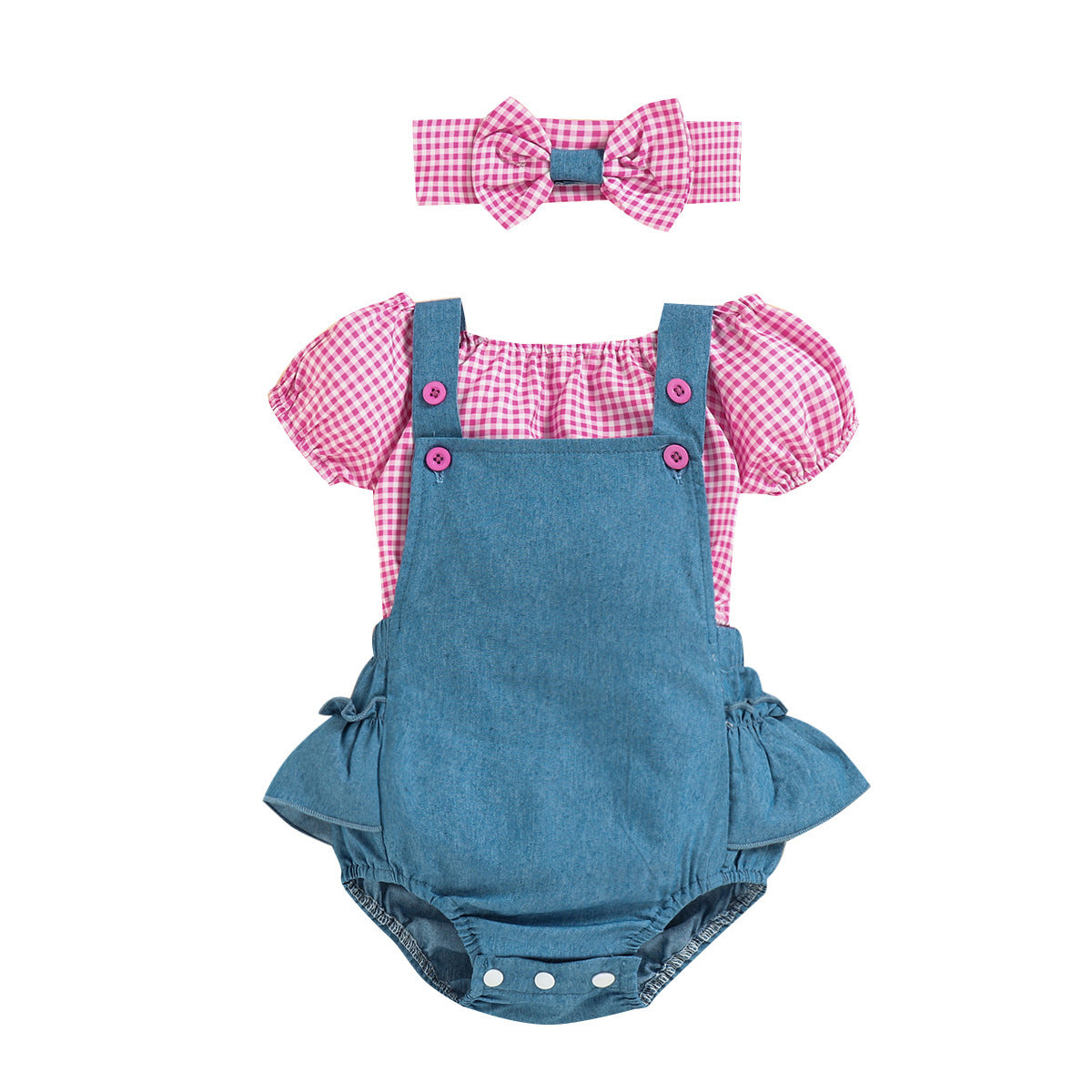 Baby Girl Denim Onesie Overall 3pc Set