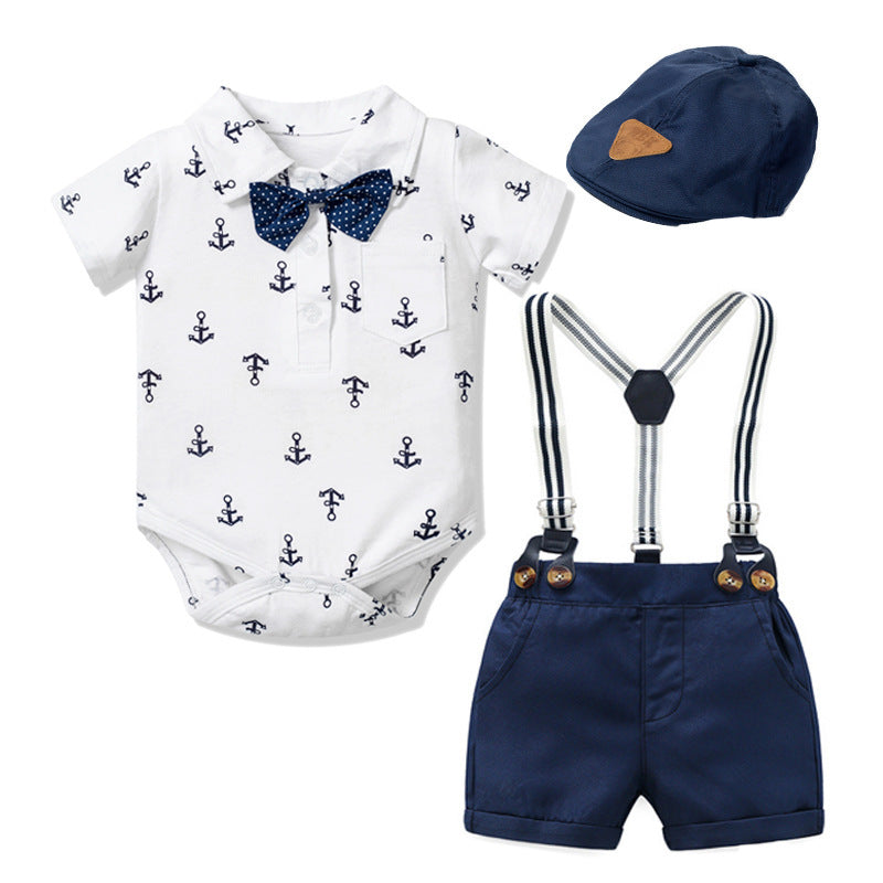 Baby Boy Gentleman Clothes Printed Triangle 3pc Set