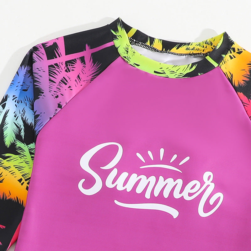 Printed Long-sleeved Big Girl Swimsuit