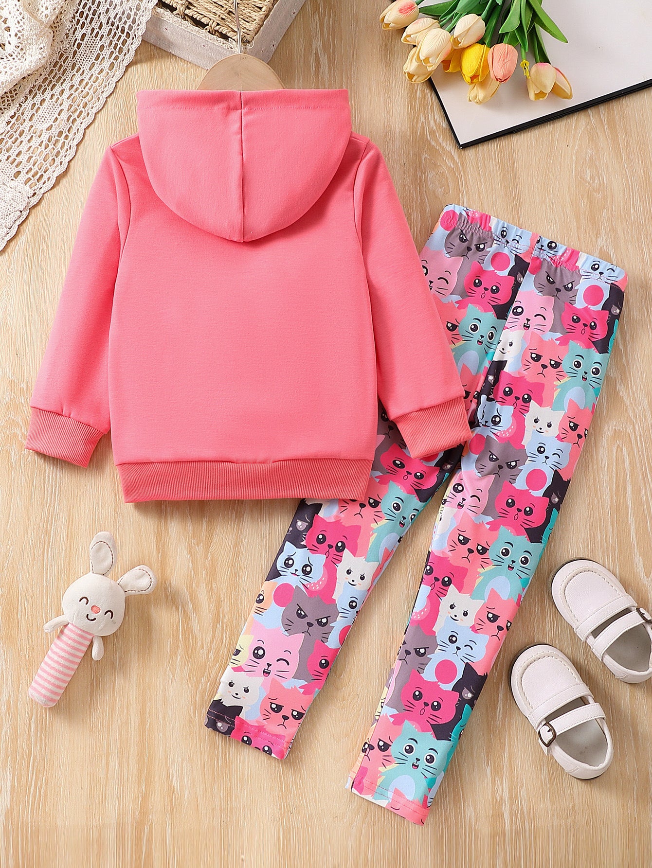 Girls' Cartoon Cat Long Sleeve Trousers Suit