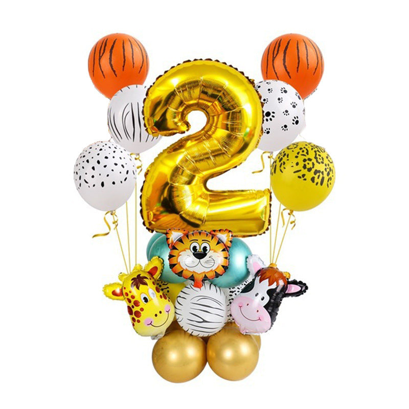 Golden Animal Number Post Balloon Jungle Animals