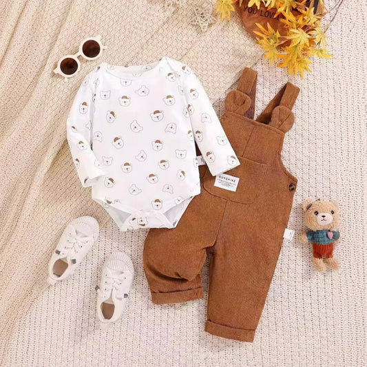 Cute Baby Boy Bear Printed Romper Overalls Suit