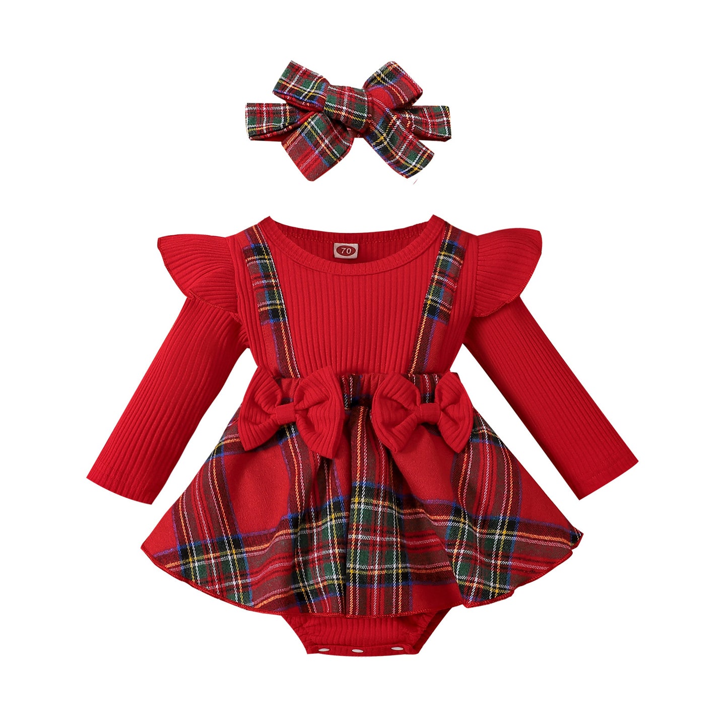 Baby Christmas Long-sleeved Red Plaid Dress