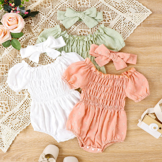 Baby Girl Puff Short Sleeve Romper & Headband Set