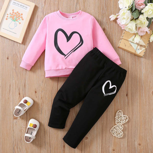 Heart Print Pullover Two-piece Set