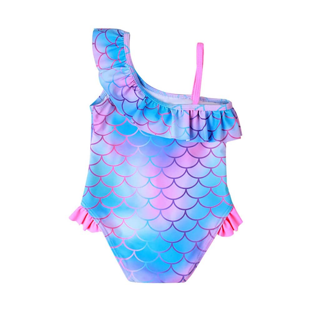 Girls' Scale Printed Flounced Gradient One-piece Swimsuit