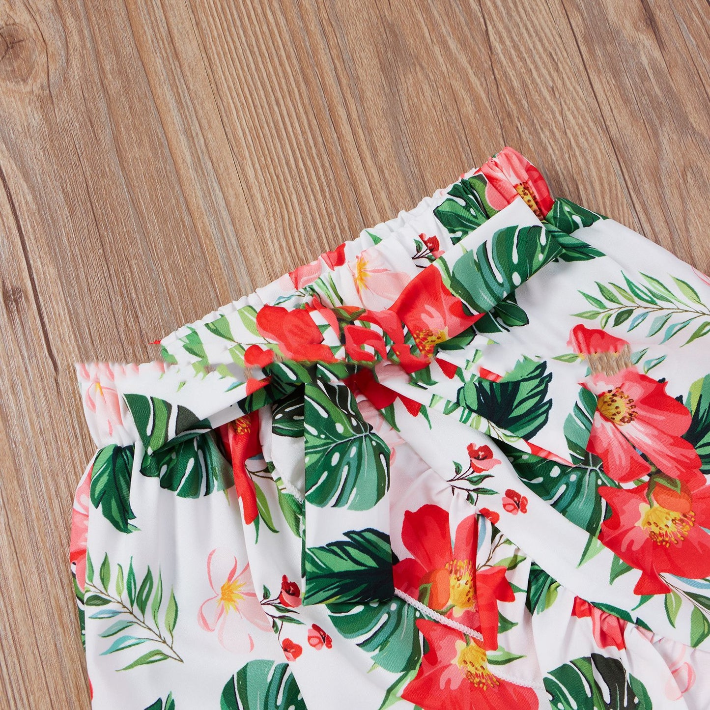 Spring & Summer Little Girls' Sweet Rose Red Suspender Top & Floral Long Skirt