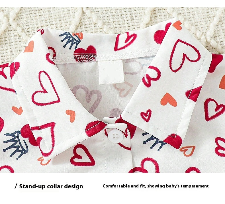 Baby Boys' Long-sleeved Heart Outfit, Valentine's Day 2pc Set