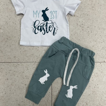 Easter Rabbit Print Short Sleeve Suit