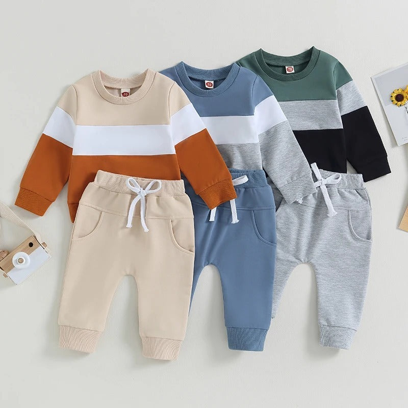 Boy's Three-color Stitching Long Sleeve Trousers Suit