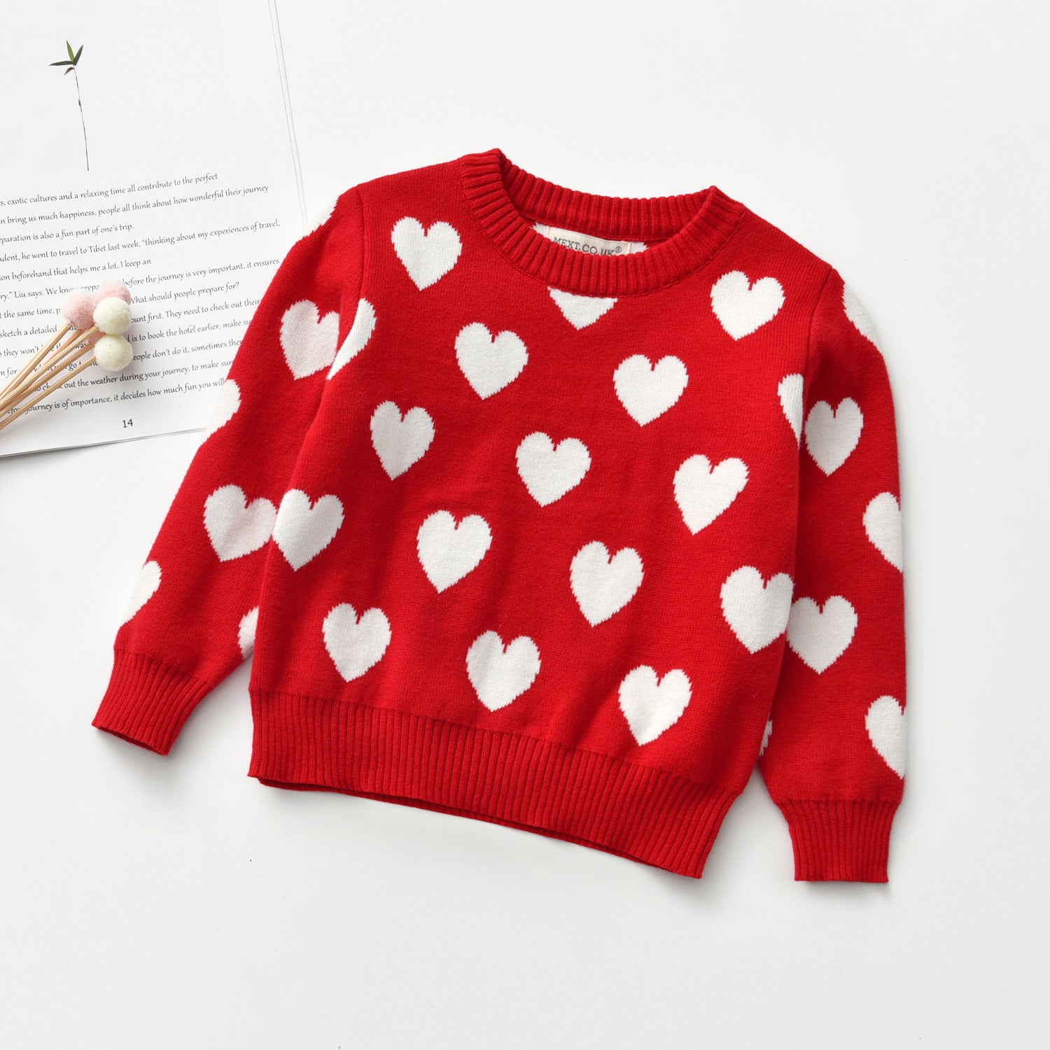 Heart Round Neck Long Sleeve Girl's Sweater