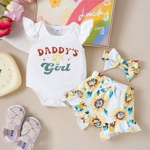2024 Summer Girls' Letter Printing Onesie Set