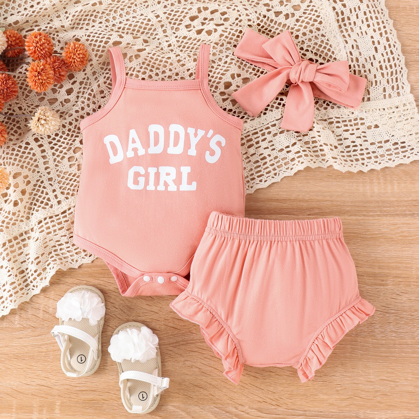 Girls' Letter Onesie & Shorts Summer 3pc Set