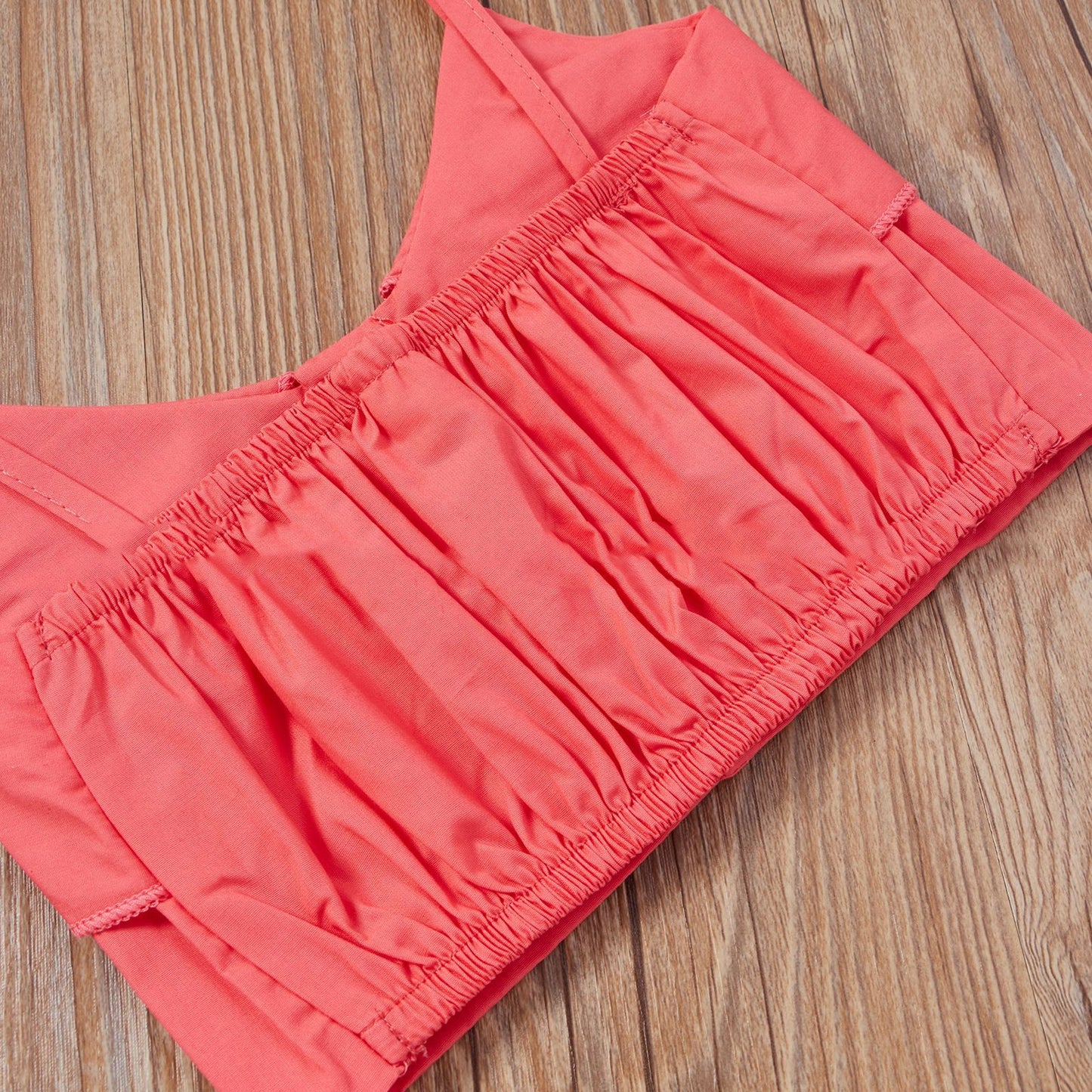 Spring & Summer Little Girls' Sweet Rose Red Suspender Top & Floral Long Skirt