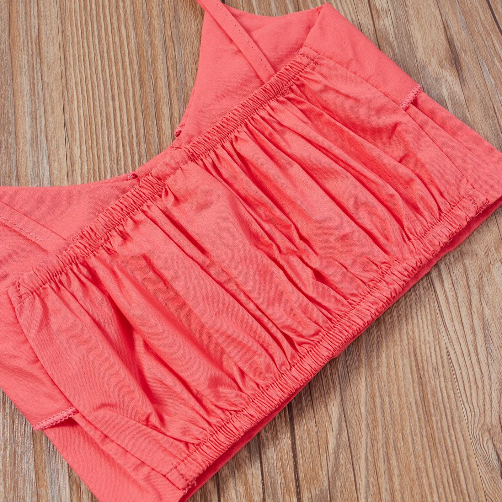 Spring & Summer Little Girls' Sweet Rose Red Suspender Top & Floral Long Skirt