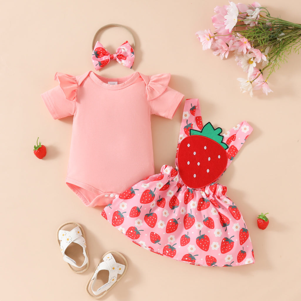 Baby Girl's Summer Short-sleeved Top Suspender Skirt Suit Set