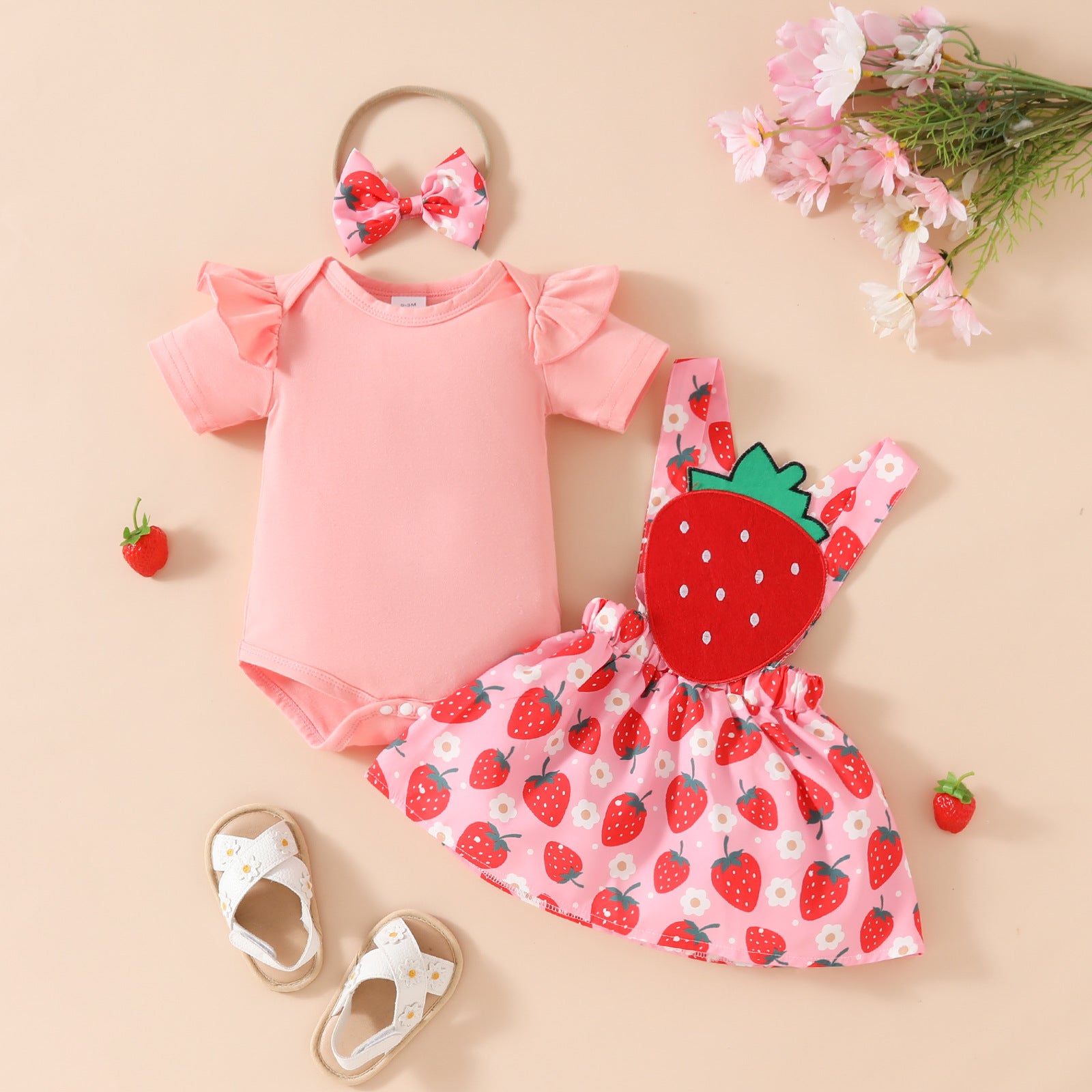Baby Girl's Summer Short-sleeved Top Suspender Skirt Suit Set
