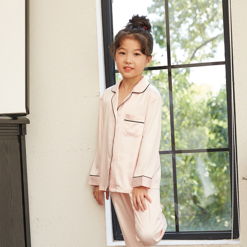 Girls' Thin Loungewear Long Sleeve Silk Pajamas